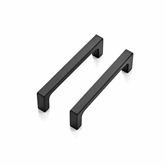 Picture of Ravinte 5 Pack Solid 3-3/4 Inch Kitchen Square Cabinet Handles Matte Black Cabinet Pulls Drawer Pulls Kitchen Cabinet Hardware Flat Black Kitchen Handles