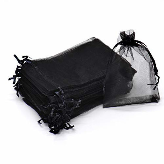 Picture of Dealglad 100pcs Drawstring Organza Jewelry Candy Pouch Party Wedding Favor Gift Bags (6x8, Black)