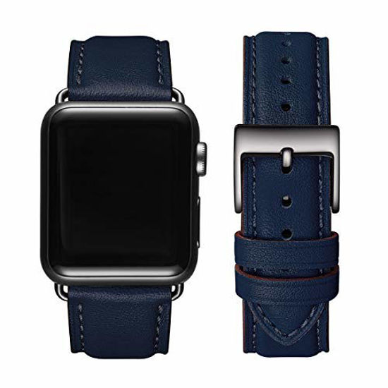 Picture of OMIU Square Bands Compatible for iWatch 42mm 44mm 38mm 40mm, Genuine Leather Replacement Band Compatible with Watch Series 5/4/3/2/1 Edition(38mm,Darkblue/Black)