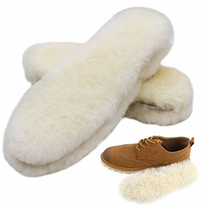 Picture of Bacophy 2 Pairs Genuine Thick Sheepskin Fleece Insoles for Women, Premium Warm Fluffy Wool Replacement Cozy Breathable Inner Soles for Shoes Boots Slippers