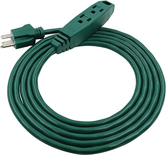 Picture of Clear Power 9 ft 3 Outlet Lawn & Garden Outdoor Extension Cord 16/3 SJTW, Green Power Cord for Holiday Lighting & Decoration, 3-Prong Grounded Plug, Water & Weather Resistant, DCOC-0140-DC