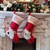 Picture of WEWILL 18 Dog Felt Christmas Stockings Paws Embroidered for Pets Red Xmas Stocking Gift Bag Cuff Lovely Home Holiday Decoration