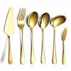 Picture of 6-Piece Gold Serving Flatware Silverware Set,Stainless Steel Serving Utensil Set,Include Cake Server, Slotted Serving Spoon, Serving Spoon, Cold Meat Fork, Butter Knife, Soup Ladle