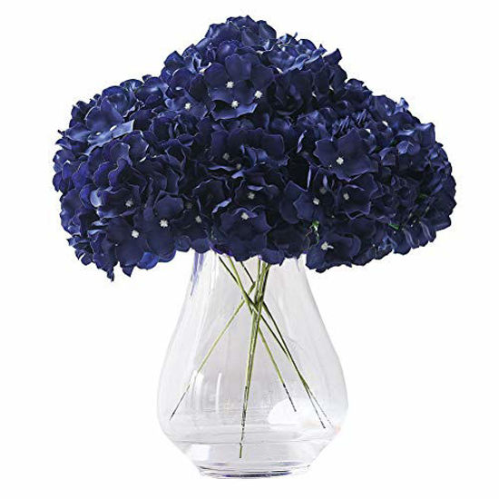 Picture of Artificial Hydrangea Flowers Navy Blue Heads 10pcs Fake Hydrangea Silk Flowers for Wedding Bouquets Centerpieces DIY Floral Decor Home Decoration with Stems