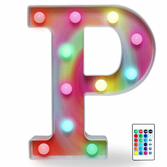 Picture of Rainbow Multiple Light up Letters with Remote, 16 Colors Alphabet Letter Lights LED Bar Signs for Wall, Table, Bedroom, Home Decor-Rainbow Letter P