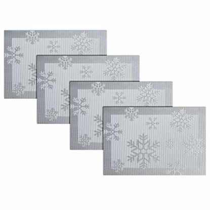 Picture of pigchcy Christmas Placemats Snowflake Woven Heat-Resistant Placemats Washable Easy to Clean Table Mats for Dining Room and Decor(Set of 4, Silver)