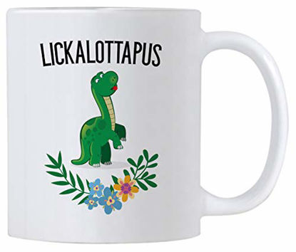 Picture of Funny Lesbian Gifts. Lickalottapus 11 ounce LGBT Coffee Mug. Gift Idea for Gay Girlfriend or Friend on Her Birthday or Anniversary. (White)