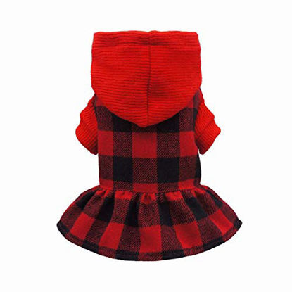 Picture of Fitwarm Knitted Plaid Dog Dress Hoodie Sweatshirts Pet Clothes Sweater Coats Cat Outfits Red XS