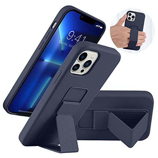 Picture of LAUDTEC Silicone iPhone 13 Pro Case(6.1 in) with Stand/KickstandVertical and Horizontal Stand Hand Strap Metal Kickstand Case for iPhone 13 Pro (Midnight Blue)