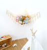 Picture of Mkono Stuffed Animal Hammock Boho Toy Storage Organizer Hanging Stuff Animals Net Holder with Decorative Tassels and Lights Large Corner Plush Toys Display Hammock for Nursery Kid Room Playroom