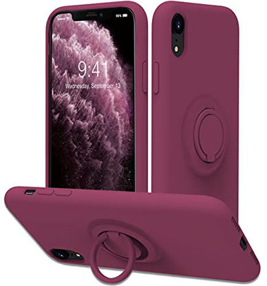 Picture of Vooii for iPhone XR Case with Kickstand | Baby Grade Liquid Silicone | 10ft Drop Tested Protective, Microfiber Lining Shockproof Full-Body Cover Case for iPhone XR (WineRed)