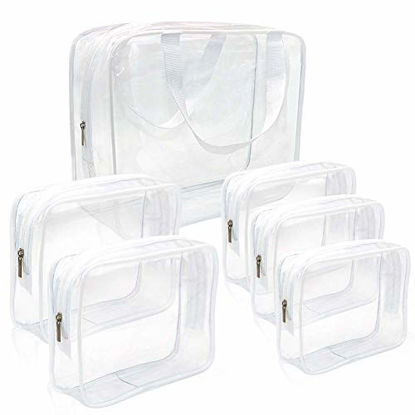 Picture of Clear Makeup Bags, APREUTY TSA Approved 6Pcs Cosmetic Makeup Bags Set Clear PVC with Zipper Handle Portable Travel Luggage Pouch Airport Airline Organization (White)