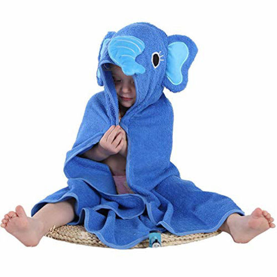 Picture of MICHLEY Animal Face Hooded Baby Towel Cotton Bathrobe for Boys Girls 0-6 Year Blue