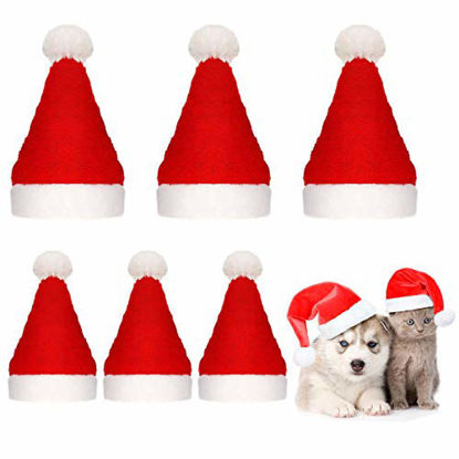 Picture of Beiabang 6 Pcs Dog Cat Pet Santa Hat Christmas Pet Costumes Santa Hat Pet Christmas Photo Props for Puppy Kitten Small Cats Dogs