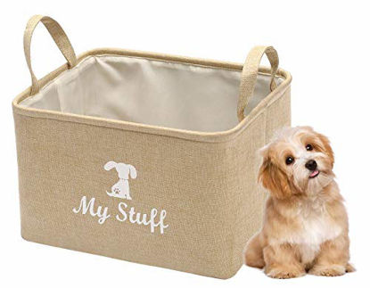 Picture of Geyecete Canvas Dog Toy Basket Basket for Dog Toys, Dog Blanket, Dog Clothes Storage - 38cm(15in) x 27cm(10.5in) x 25cm(10in) - Beige