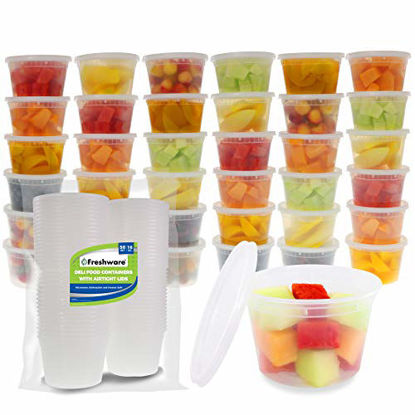 Picture of Freshware Food Storage Containers [50 Set] 16 oz Plastic Deli Containers with Lids, Slime, Soup, Meal Prep Containers | BPA Free | Stackable | Leakproof | Microwave/Dishwasher/Freezer Safe