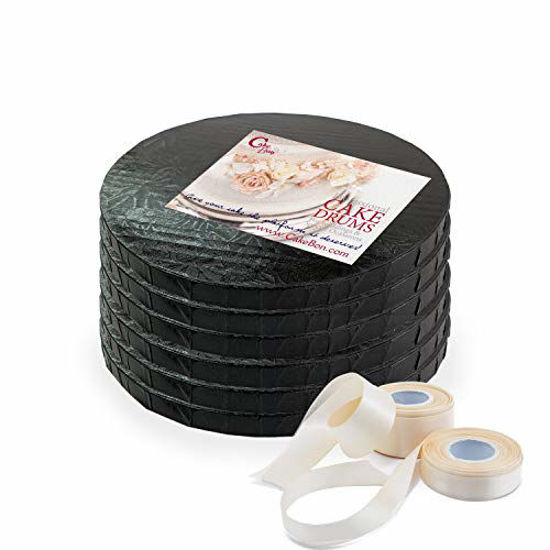 Picture of Cake Drums Round 8 Inches - (Black, 6-Pack) - Sturdy 1/2 Inch Thick - Fully Wrapped Edges - Free Satin Cake Ribbon