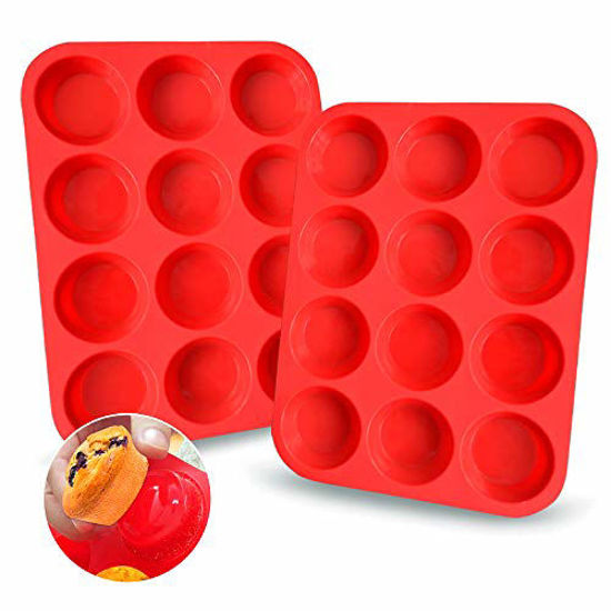 Picture of Walfos Silicone Muffin Pan Set - 12 Cups Regular Silicone Cupcake Pan, Non-stick and BPA Free, Great for Making Muffin Cakes, Tart, Fat Bombs - Dishwasher Safe, 2-Piece