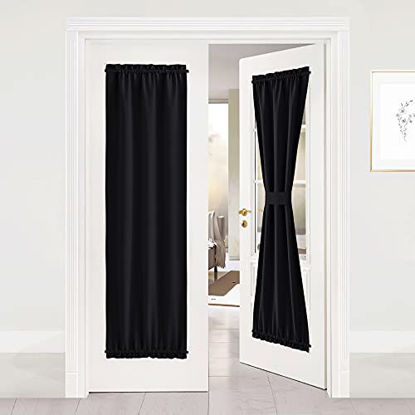 Picture of NICETOWN Blackout Side Door Window Curtains, Privacy Black Curtain Patio Door Thermal Insulated Drape and Blind for French Door (25W by 72L Inches, 1 Panel)