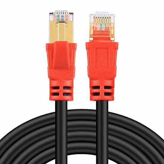 Picture of Cat 8 Ethernet Cable 100 ft, Hisetec Shielded Heavy Duty 26AWG Lastest 40Gbps 2000Mhz SFTP Patch Cord High Speed Cat8 LAN Network RJ57 Cable -in Wall -Outdoor- Weatherproof for Router/Gaming/Modem