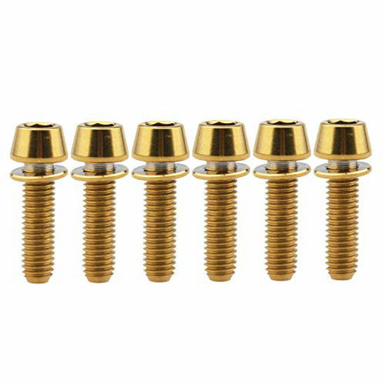 Picture of Wanyifa Titanium Ti Allen Hex M5x16 18mm Tapered Head Bolt with Washer Screw for Bicycle Stem Parts Pack of 6 (Gold, M5x18mm)