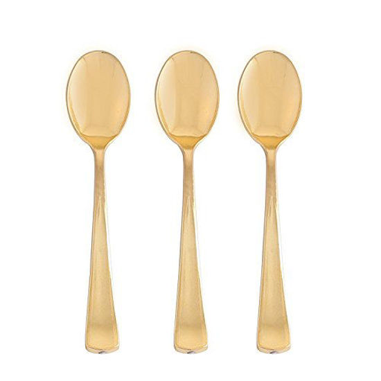 Picture of Party Bargains Disposable Silverware Flatware Plastic Spoons | Durable & Elegant Polished Gold Cutlery | Pack of 120