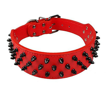 Picture of Dogs Kingdom Leather Black Spiked Studded Dog Collar 2" Wide, 31 Spikes 52 Studdeds Pit Bull, Boxer Collar