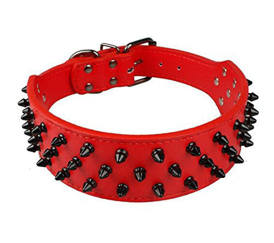 Picture of Dogs Kingdom Leather Black Spiked Studded Dog Collar 2" Wide, 31 Spikes 52 Studdeds Pit Bull, Boxer Collar