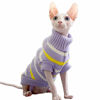 Picture of Bonaweite Hairless Cats Stripe Vest Turtleneck Sweater, Breathable Adorable Cat Wear Shirt Clothes, Cat's Pajamas Jumpsuit for Sphynx, Cornish Rex, Devon Rex, Peterbald