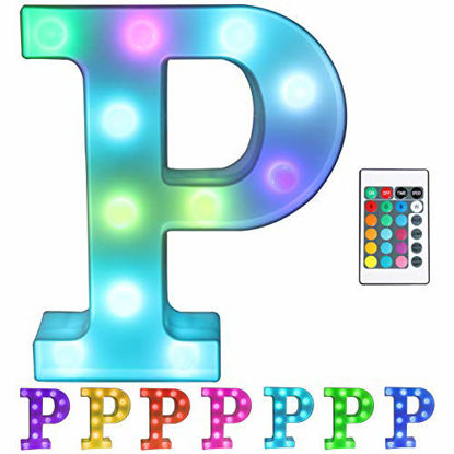 Picture of Pooqla Colorful LED Marquee Letter Lights with Remote - Light Up Marquee Signs - Party Bar Letters with Lights Decorations for The Home - Multicolor P