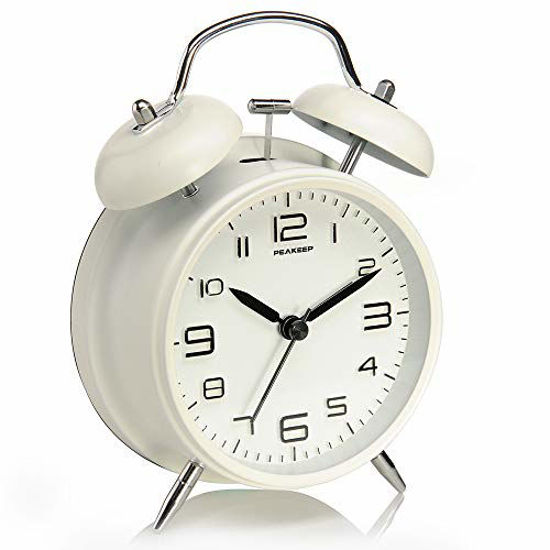 Picture of Peakeep 4 inches Twin Bell Alarm Clock with Stereoscopic Dial, Backlight, Battery Operated Loud Alarm Clock