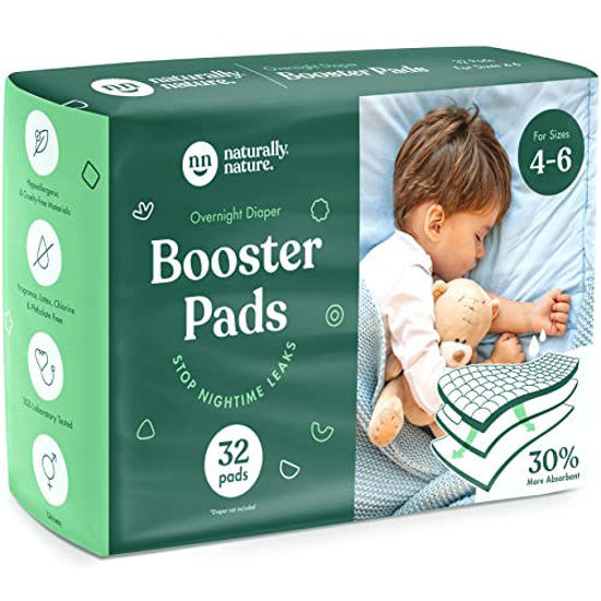 Picture of Naturally Nature Overnight Diaper Doubler Booster Pads with Adhesive for Pull-on & Regular Diapers | Nighttime Leak Protection for Heavy Wetters and Active Sleepers for Boys & Girls