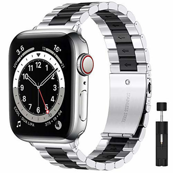 Liwin Metal Band Compatible with Apple Watch Series 8/7/6/5/4/3/2/1 SE, Men Women Replacement Stainless Steel Business Bracelet Wrist Strap