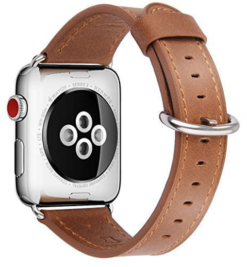 GetUSCart JSGJMY Compatible with Apple Watch Band 38mm 40mm 42mm 44mm Women Men Genuine Leather Replacement Strap for iWatch Series 5 4 3 2 1 Camel with Silver Stainless Steel Clasp 42mm 44mm S M