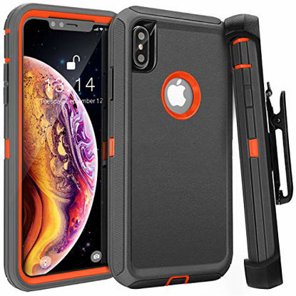 Picture of FOGEEK Case for iPhone Xs Max, Belt Clip Holster Heavy Duty Kickstand Cover [Support Wireless Charging] [Dust-Proof] [Shockproof] Compatible for Apple iPhone Xs Max [6.5 Inch] (Dark Grey/Orange)