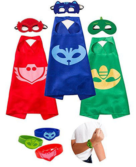 Picture of Cartoon Hero Costumes and Dress up for Kids - Capes and Masks Bracelets for Catboy Owlette Gekko Costume