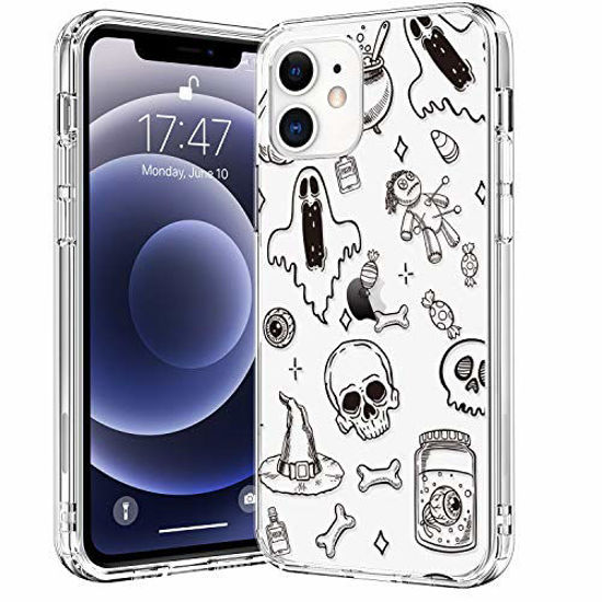 Picture of BICOL Compatible with iPhone 12 Case,iPhone 12 Pro Case,Clear with Fashionable Floral Designs for Girls Women,Protective Phone Case for Apple iPhone 12 Pro/iPhone 12 6.1" Skulls and Witch