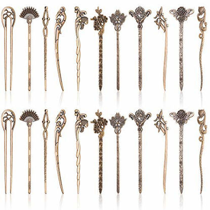 Picture of Duufin 22 Pieces Hair Sticks Vintage Chinese Hair Chopstick Retro Hair Fork for Women (Bronze)