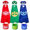 Picture of Cartoon Hero Mask Costumes and Dress Up for Kids - Cartoon Heroes Catboy Owlette Gekko Capes Bracelet and Mask 3 Sets