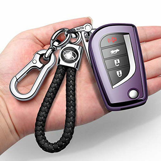 YONUFI for Toyota Key Fob Cover Keychain Leather Car Key Case Fob Holder  Compatible Highlander Tacoma Tundra Rav4 4Runner Camry Sequoia Corolla  Prius