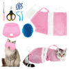 Picture of Cat Bathing Bag Set 8 PCS with Cat Shower Net Bag Breathable Mesh Cat Muzzle Adjustable Pet Grooming Brush Nail Clipper Nail File Tick Tool Nail Cap for Cat Nail Trimming Washing Restraint Feeding