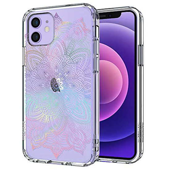 Picture of MOSNOVO Compatible for iPhone 12 Mini Case, Clear Rainbow Henna Mandala Floral Lace Pattern Print Design Girl Women with Transparent TPU Bumper Back Case Cover for iPhone 12 Mini 5.4 Inch