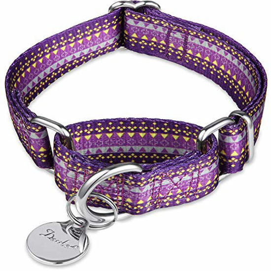 Picture of Dazzber Martingale Collar Dog Collar No Pull Pet Collar Heavy Duty Dog Martingale Collars Silky Soft with Unique Pattern for Medium and Large Dogs (Large, 1 Inch Wide, Dark Purple & Yellow)