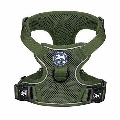 Picture of PoyPet Reflective Soft Breathable Mesh Dog Harness Choke-Free Double Padded Vest with Adjustable Neck and Chest(Military Green,M)