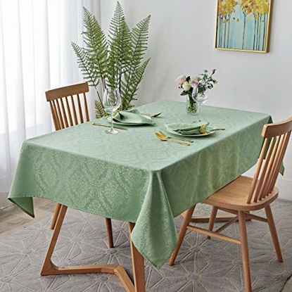 Picture of maxmill Jacquard Table Cloth Damask Pattern Spillproof Wrinkle Resistant Oil Proof Heavy Weight Soft Tablecloth for Kitchen Dinning Tabletop Outdoor Picnic Rectangle 52 x 70 Inch Sage Green