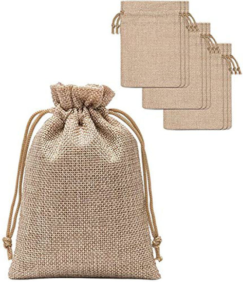 Maxbell 6Pcs Christmas Burlap Gift Pouches with Drawstring 14x10cm Washable  Red
