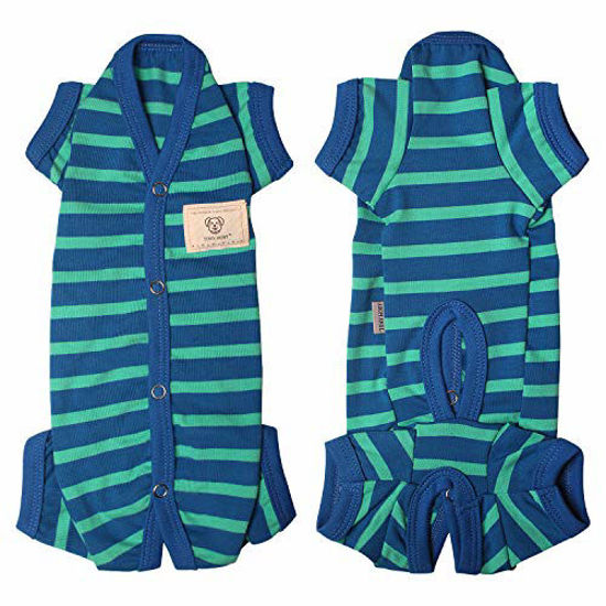 Picture of TONY HOBY Female/Male Pet Clothes Dog Stripes 4 Legged Pajamas Dog pjs Jumpsuit Soft Cotton for Summer (Blue+Green-Boys XL)