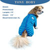 Picture of TONY HOBY Female/Male Pet Clothes Dog Stripes 4 Legged Pajamas Dog pjs Jumpsuit Soft Cotton for Summer (Blue+Green-Boys XL)