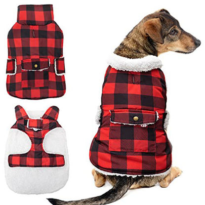 Picture of ORZECHKO Dog Winter Coat - Windproof Fleece Warm Thick Dog Jacket for Snow Rainy Cold Weather - Plaid Dog Vest Coat Outfits for Small Medium Large Dogs - Indoor & Outdoor Use (S-XXL)