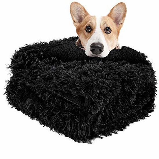 Picture of LOCHAS Luxury Velvet Fluffy Dog Blanket, Extra Soft and Warm Sherpa Fleece Pet Blankets for Dogs Cats, Plush Furry Faux Fur Puppy Throw Cover, 30''x40'' Black